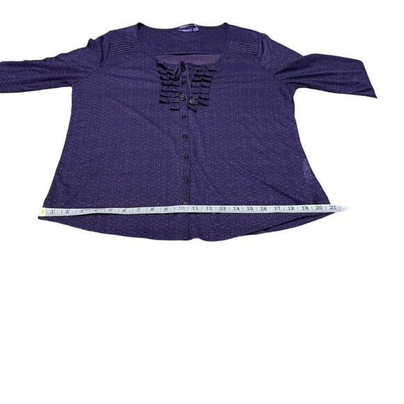 Mexx Purple Scoop Neck Sheer Top Blouse 3/4 Roll Up Sleeves Button Up Ruffle XL - Picture 12 of 15
